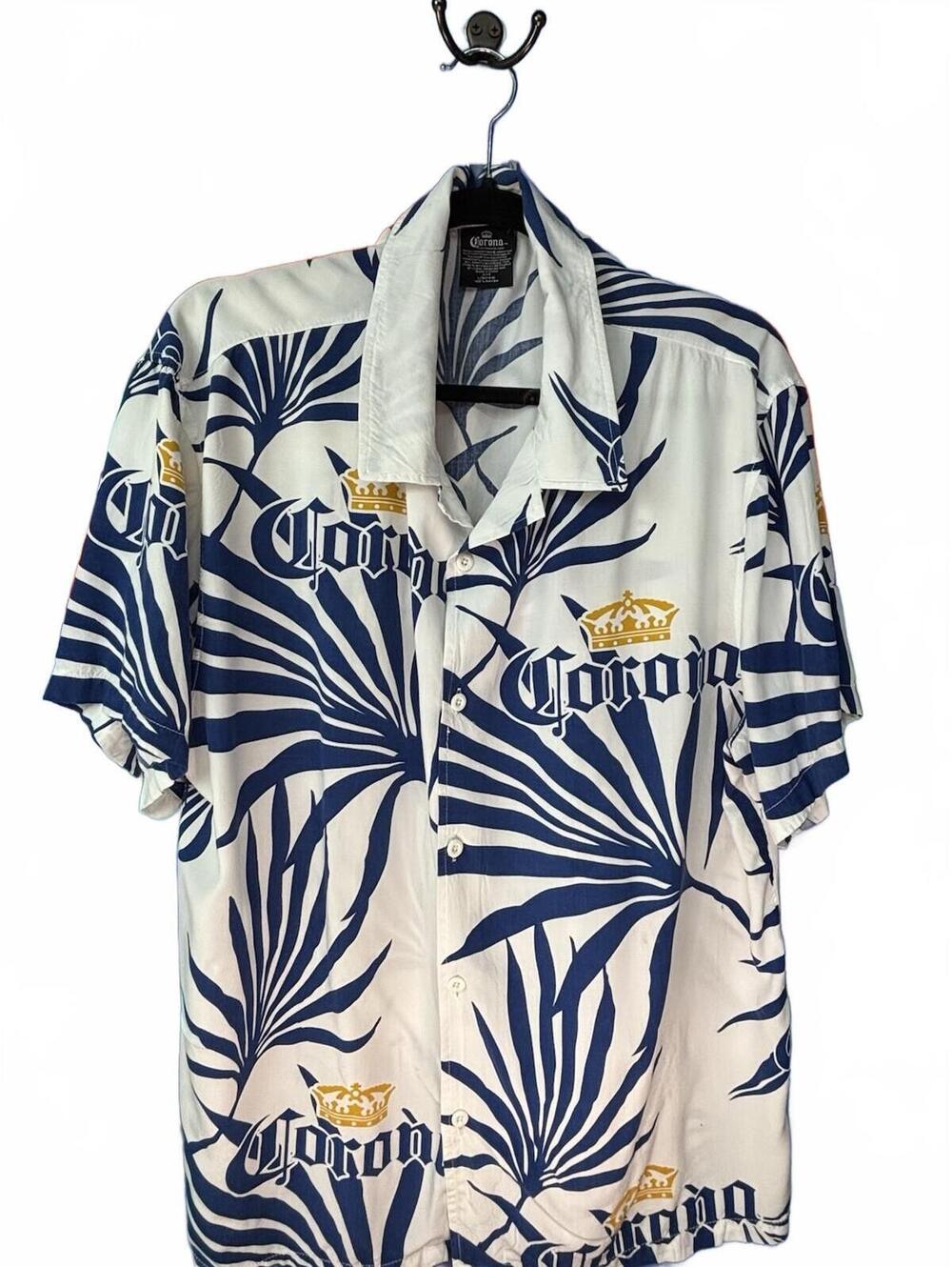 Corona Tropical Print Rayon Button-Up Shirt Size L/XL